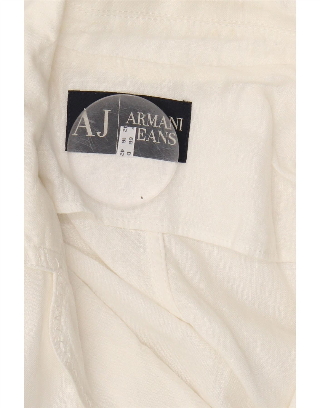 ARMANI JEANS Womens 3 Button Blazer Jacket UK 16 Large White Linen Vintage Armani Jeans and Second-Hand Armani Jeans from Messina Hembry 
