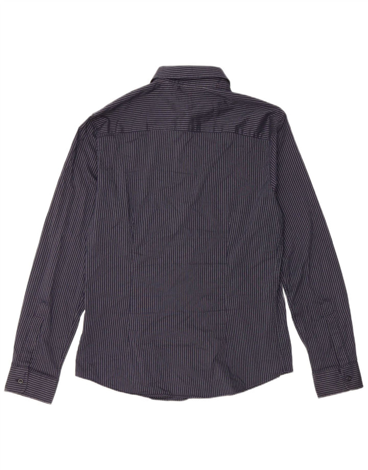 Armani Herre Ternet Regular Fit skjorte Stor marineblå stribet polyester