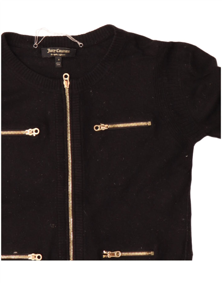 Juicy Couture Dame Crop Cardigan Sweater UK 10 Small Black Wool