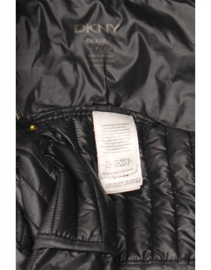 Dkny Dame Hætte Polstret Frakke UK 10 Lille Sort Polyester