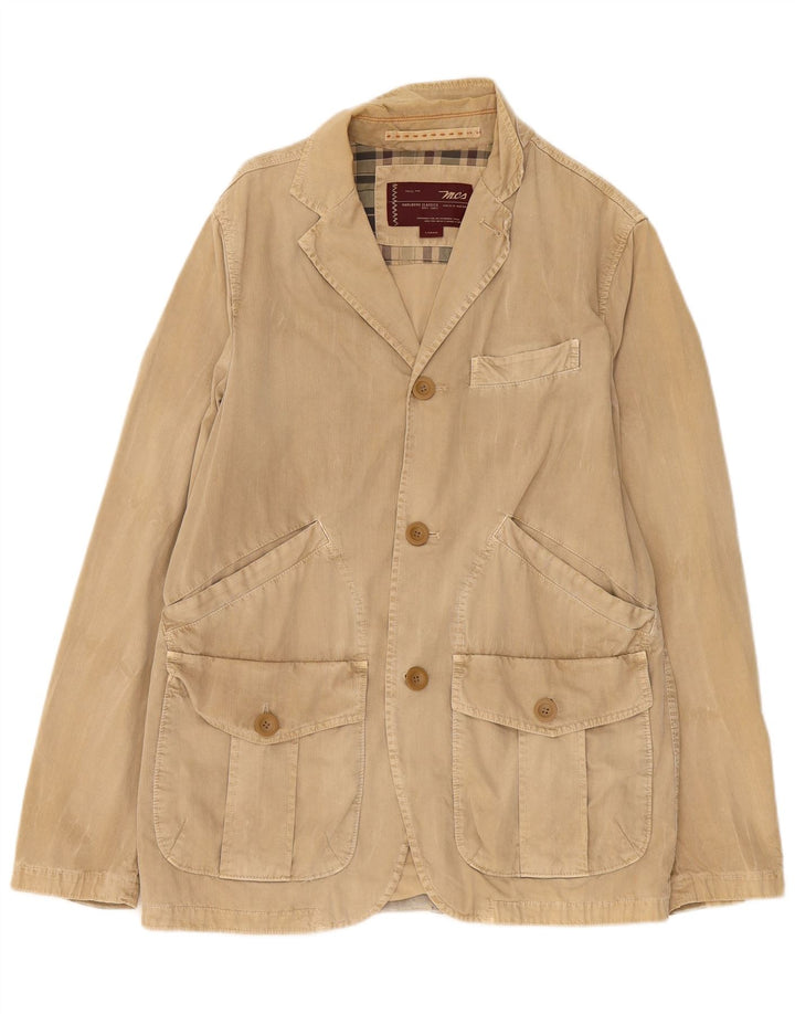 Marlboro Classics Herre 3 Button Blazer Jacket UK 40 Stor Beige Bomuld
