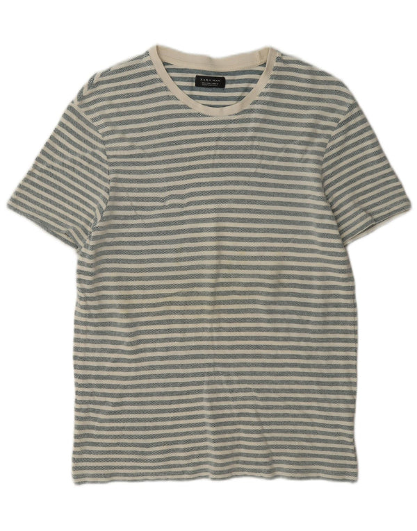 Zara Herre T-shirt Top Stor grå stribet bomuld