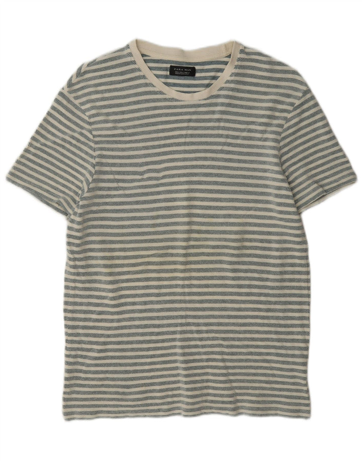 Zara Herre T-shirt Top Stor grå stribet bomuld