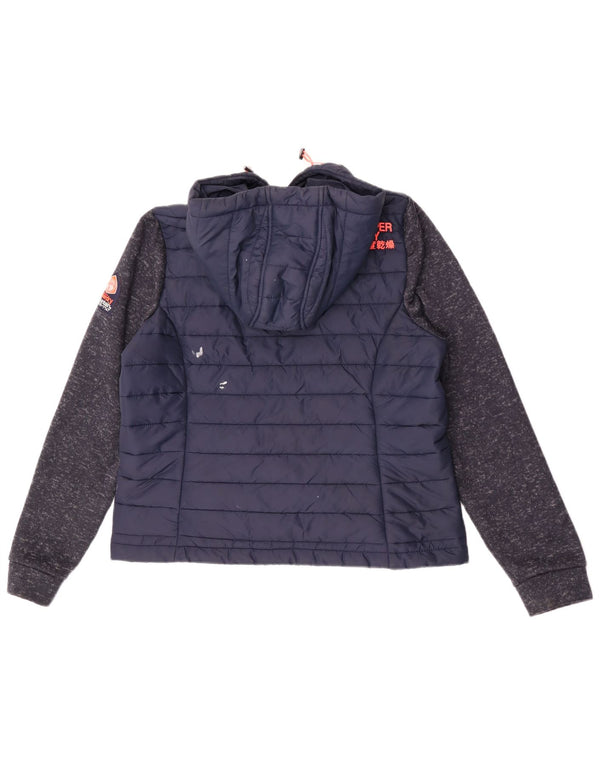 Superdry Polstret hættejakke til kvinder UK 18 XL Marineblå Colourblock Nylon