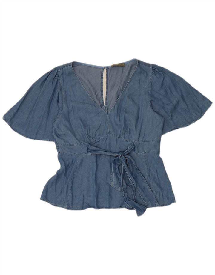 Oasis Dame Bluse Top UK 14 Medium Blue Lyocell
