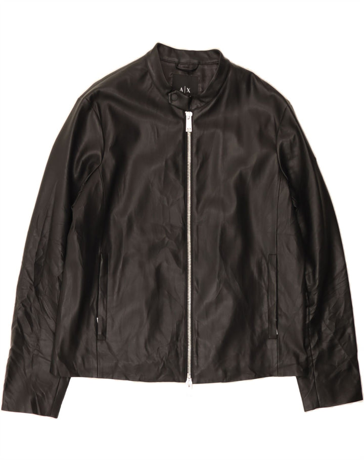 ARMANI EXCHANGE Mens Bomber Jacket UK 44 2XL Black Polyurethane Vintage Armani Exchange and Second-Hand Armani Exchange from Messina Hembry 