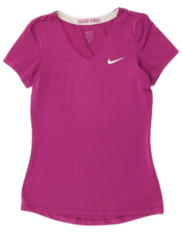 Nike Dame Dri Fit T-Shirt Top UK 12 Medium Lilla Polyester