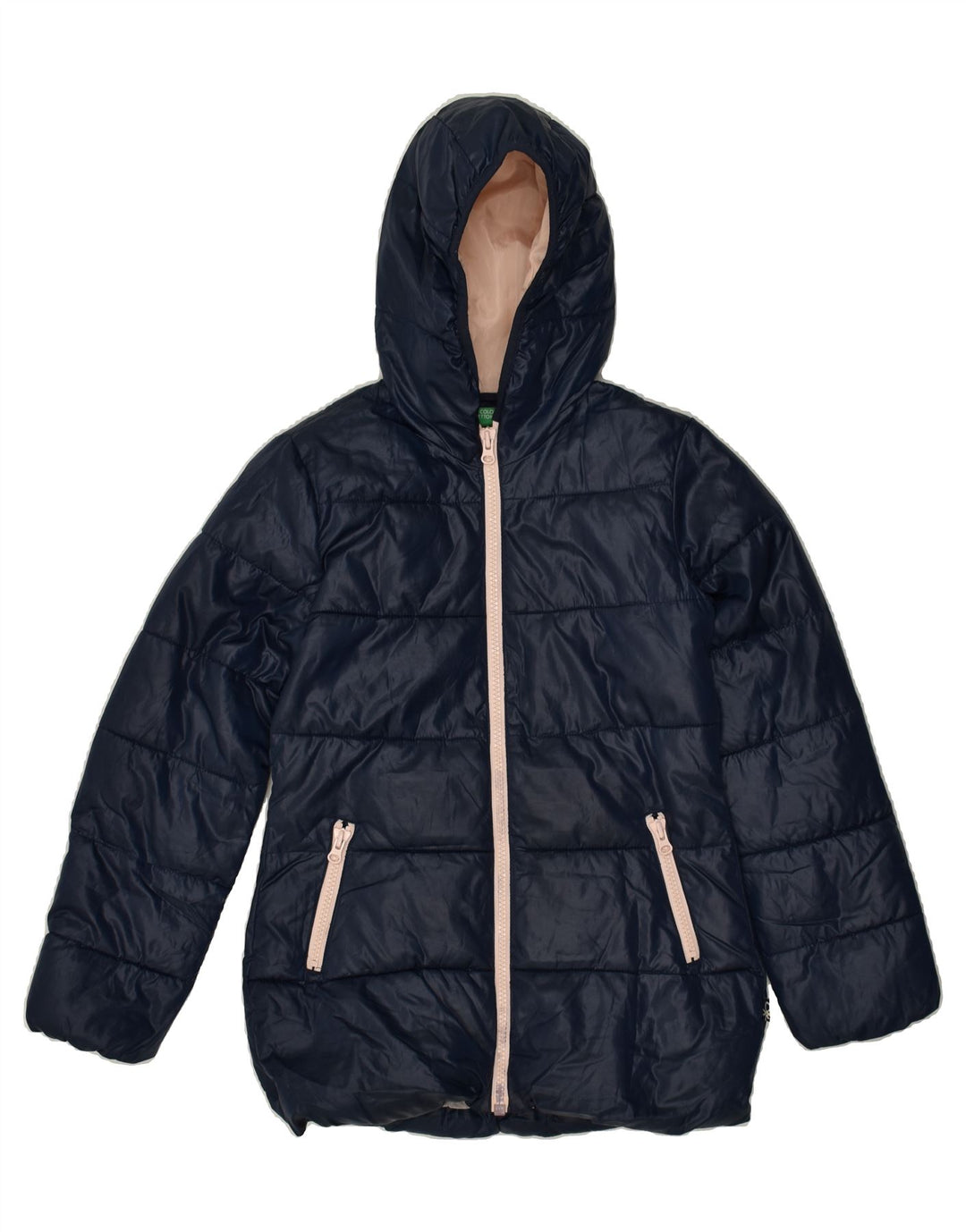 BENETTON Girls Hooded Padded Jacket 10-11 Years XL Navy Blue Polyester | Vintage Benetton | Thrift | Second-Hand Benetton | Used Clothing | Messina Hembry 