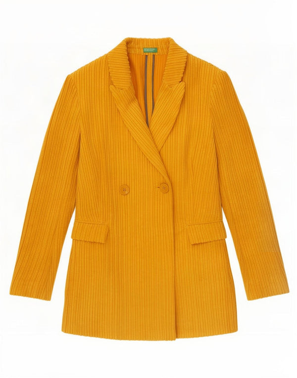 Benetton Womens Double Breasted Corduroy Blazer Jacket UK 6 XS Yellow