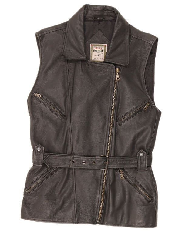 Vintage Dame Læder Gilet EU 38 Medium Sort