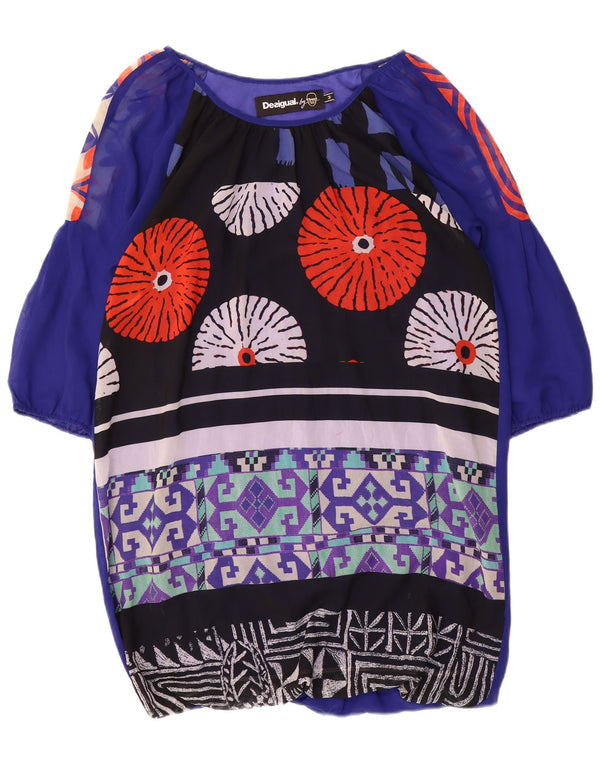 Desigual Kvinder grafisk 3/4-ærmet Kaftan-kjole UK 14 Medium Blue Patchwork