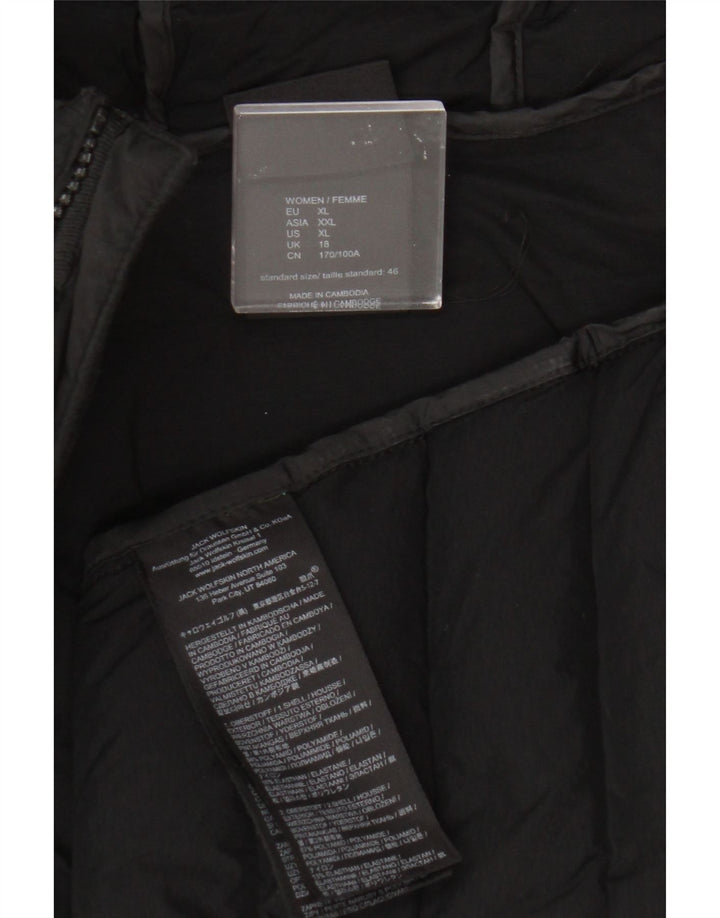 Jack Wolfskin Dame Hætte Polstret Jakke UK 18 XL Sort Polyamid