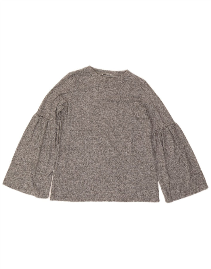 Zara Dame Trafaluc langærmet bluse Top UK 14 Medium Grey Flecked