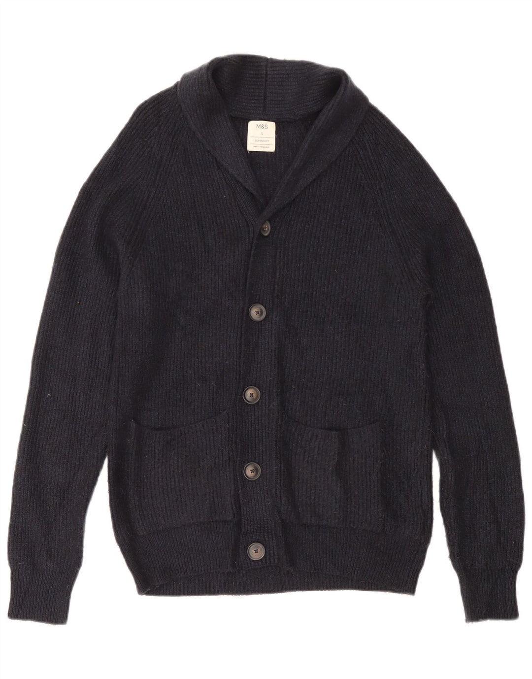 Marks & Spencer herre cardigan sweater lille marineblå polyamid