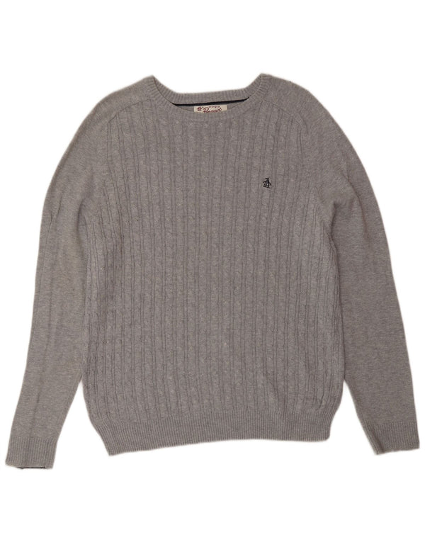 Penguin Herre Boat Neck Jumper Sweater Medium Grey Bomuld