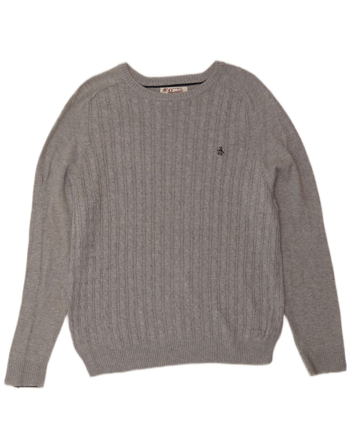 Penguin Herre Boat Neck Jumper Sweater Medium Grey Bomuld