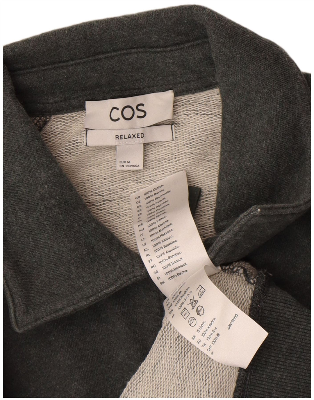 Cos Herre Relaxed Zip Neck Sweatshirt Jumper Medium Green Bomuld