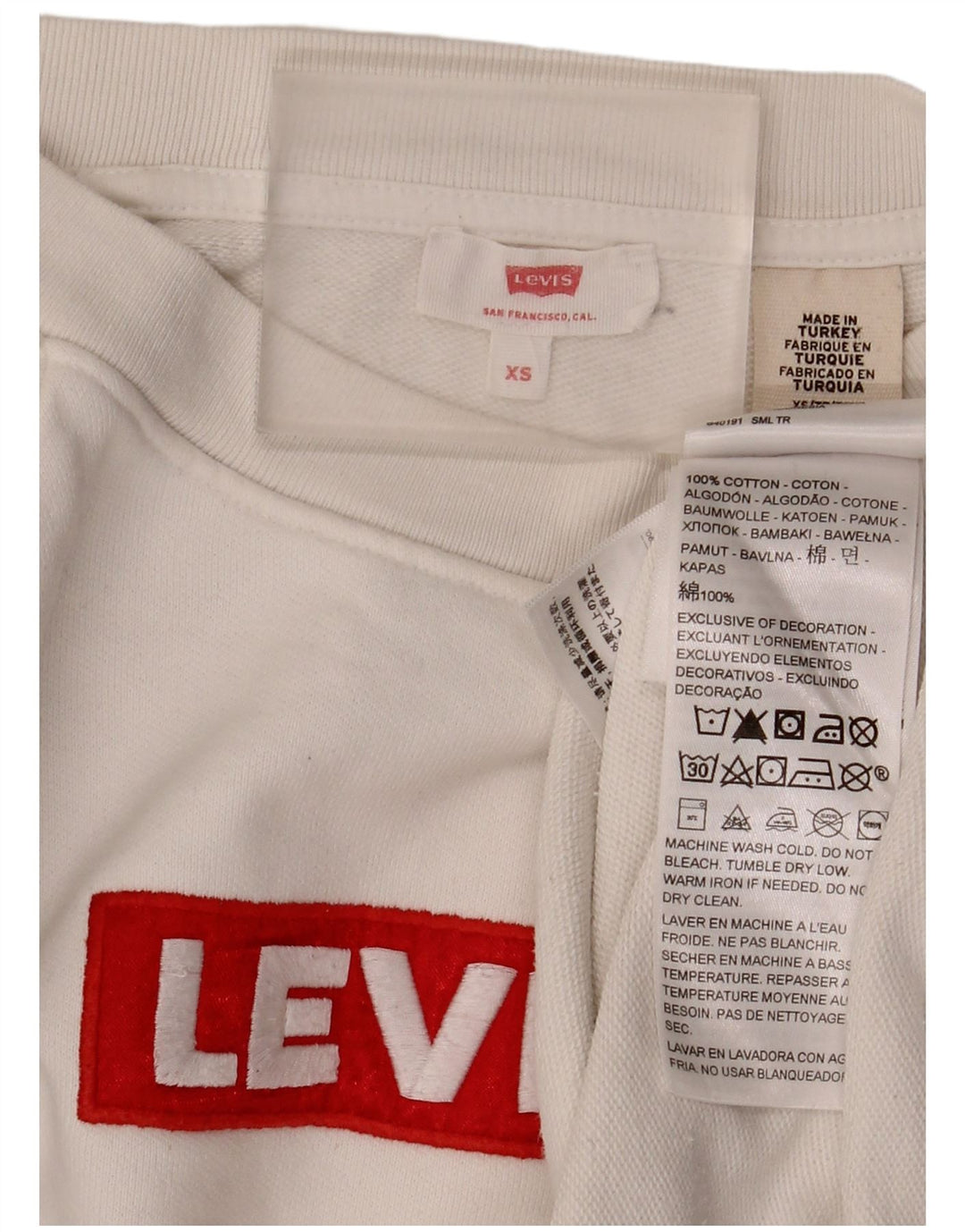 Levi's Dame grafisk oversize sweatshirt trøje UK 6 XS hvid bomuld