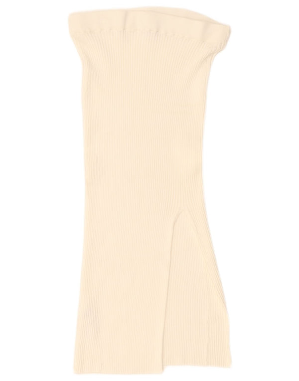 Jack Wills Dame Højtalje Midi Nederdel UK 12 Medium W28 Off White Viscose