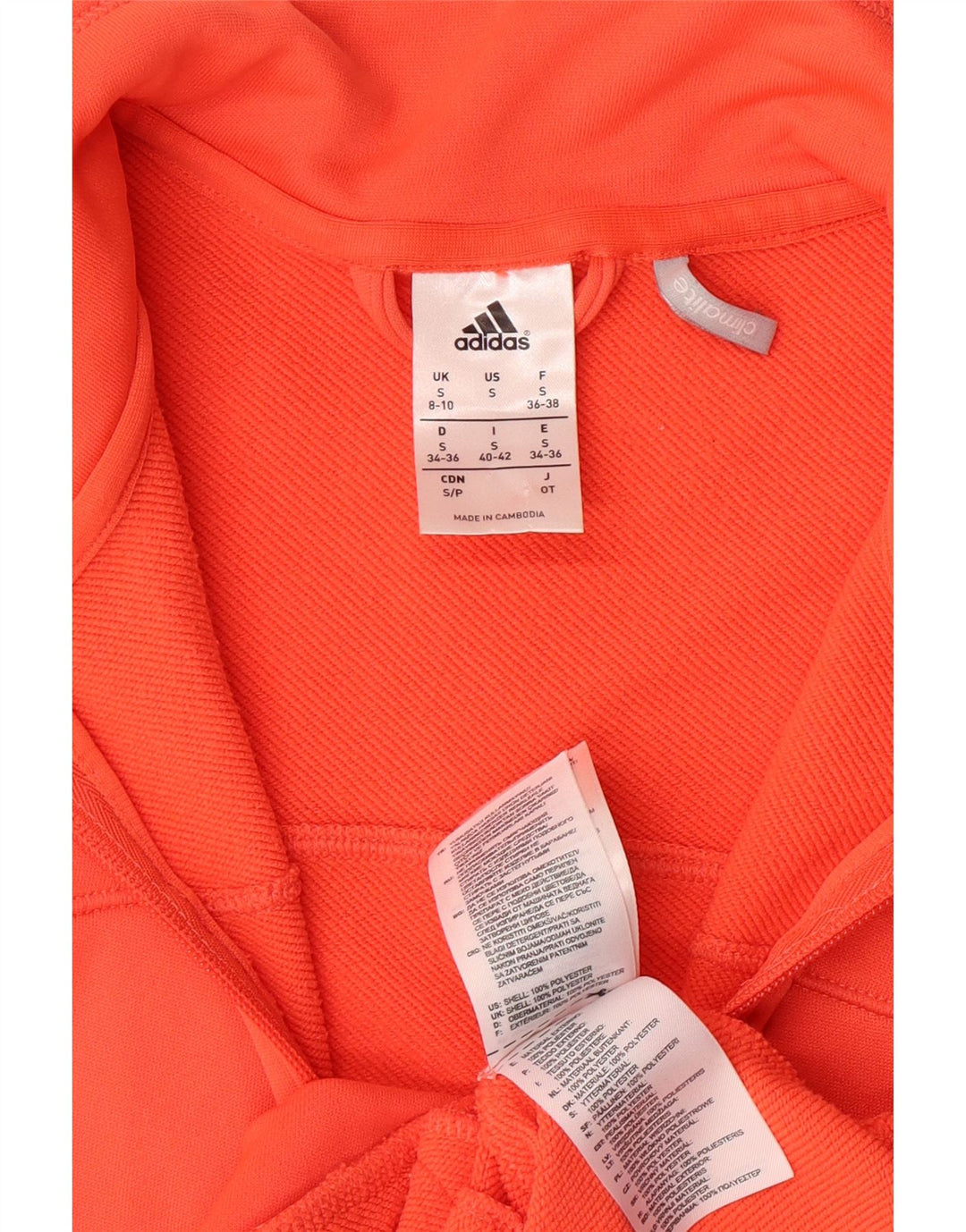 ADIDAS Dame Climalite træningsdragt topjakke UK 8/10 Small Orange
