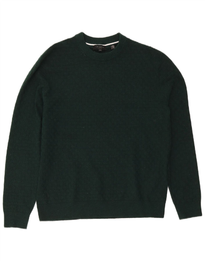 Ted Baker Herre Crew Neck Jumper Sweater Størrelse 3 Medium Green Polyester