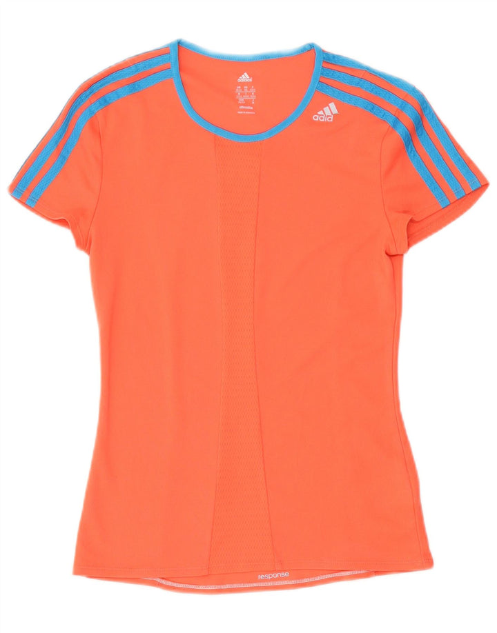 ADIDAS Dame Climalite T-Shirt Top UK 4/6 XS Orange Polyester