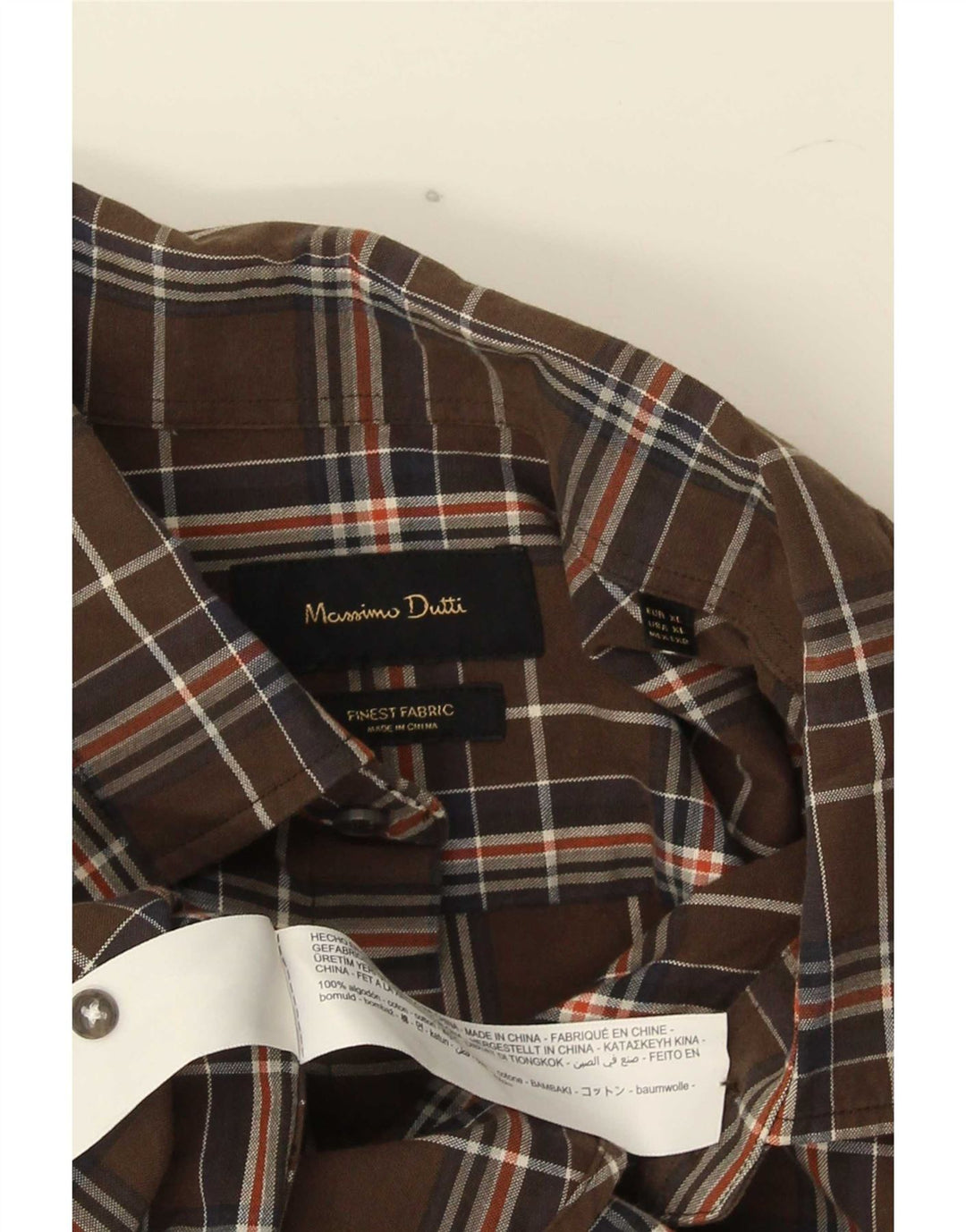 Massimo Dutti herreskjorte XL brun ternet bomuld