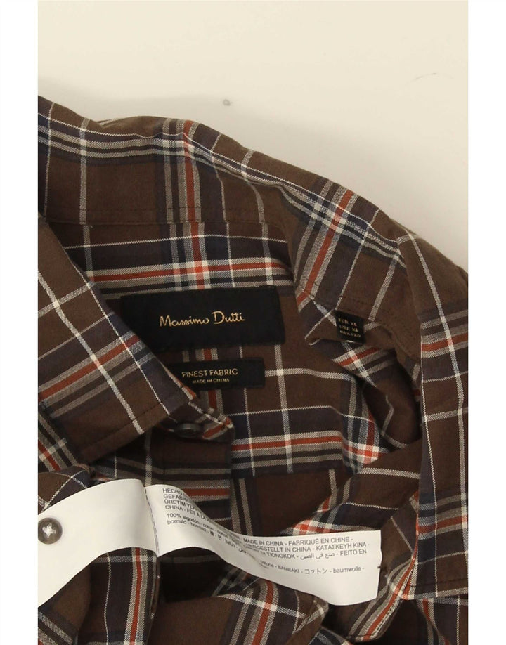 Massimo Dutti herreskjorte XL brun ternet bomuld