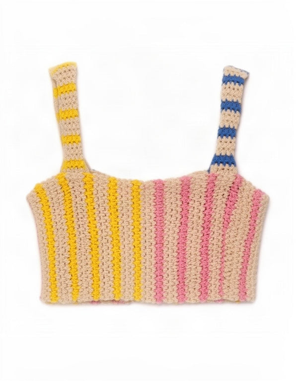 Zara Dame Ærmeløs Knit Crop Top UK 10 Small Multicolored Striped