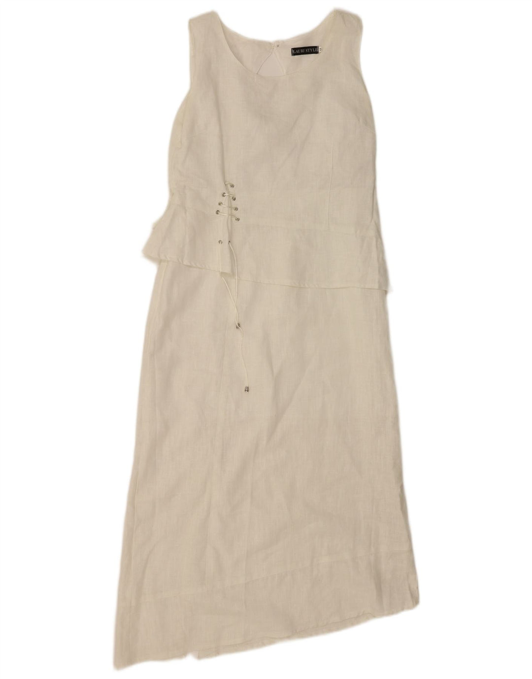 Vintage ærmeløs asymmetrisk kjole til kvinder IT 44 Medium hvid linned