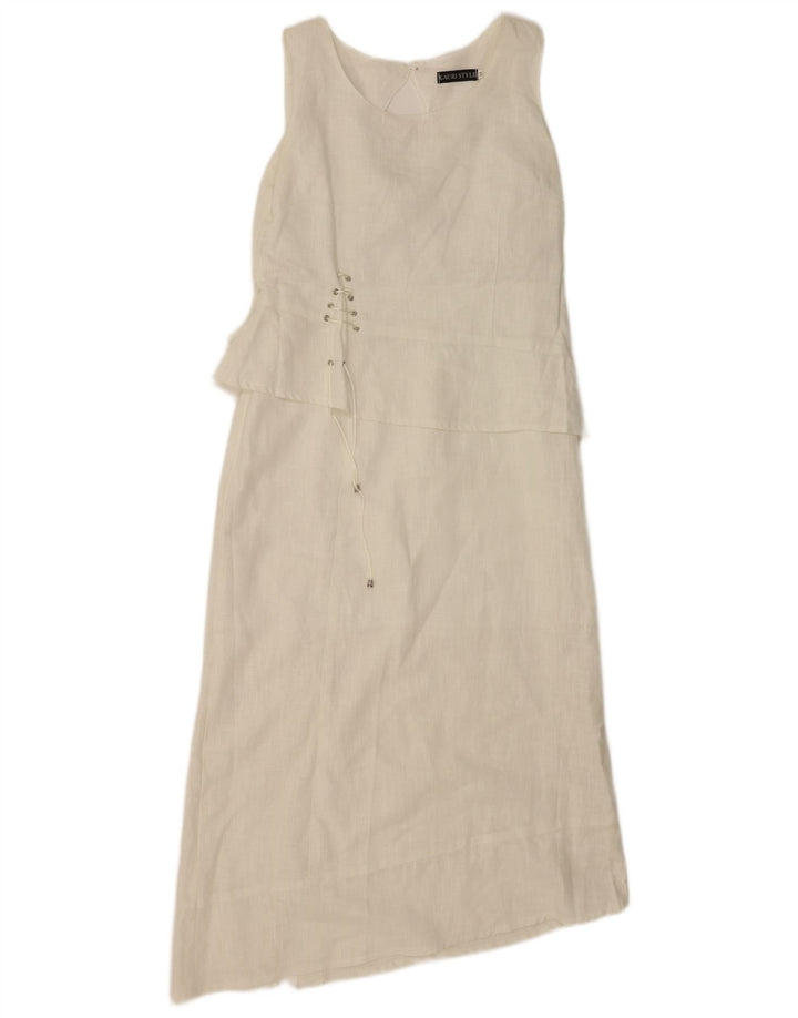 Vintage ærmeløs asymmetrisk kjole til kvinder IT 44 Medium hvid linned