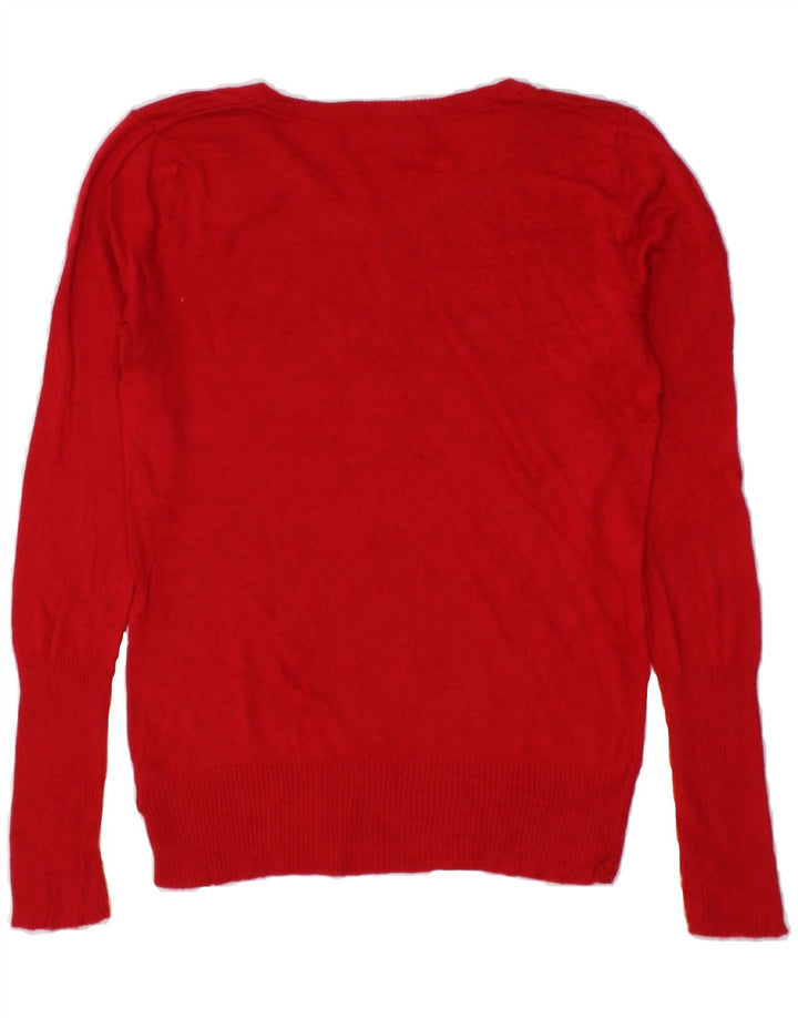 MOSSIMO Womens V-Neck Jumper Sweater UK 12 Medium Red Nylon Vintage Mossimo and Second-Hand Mossimo from Messina Hembry 
