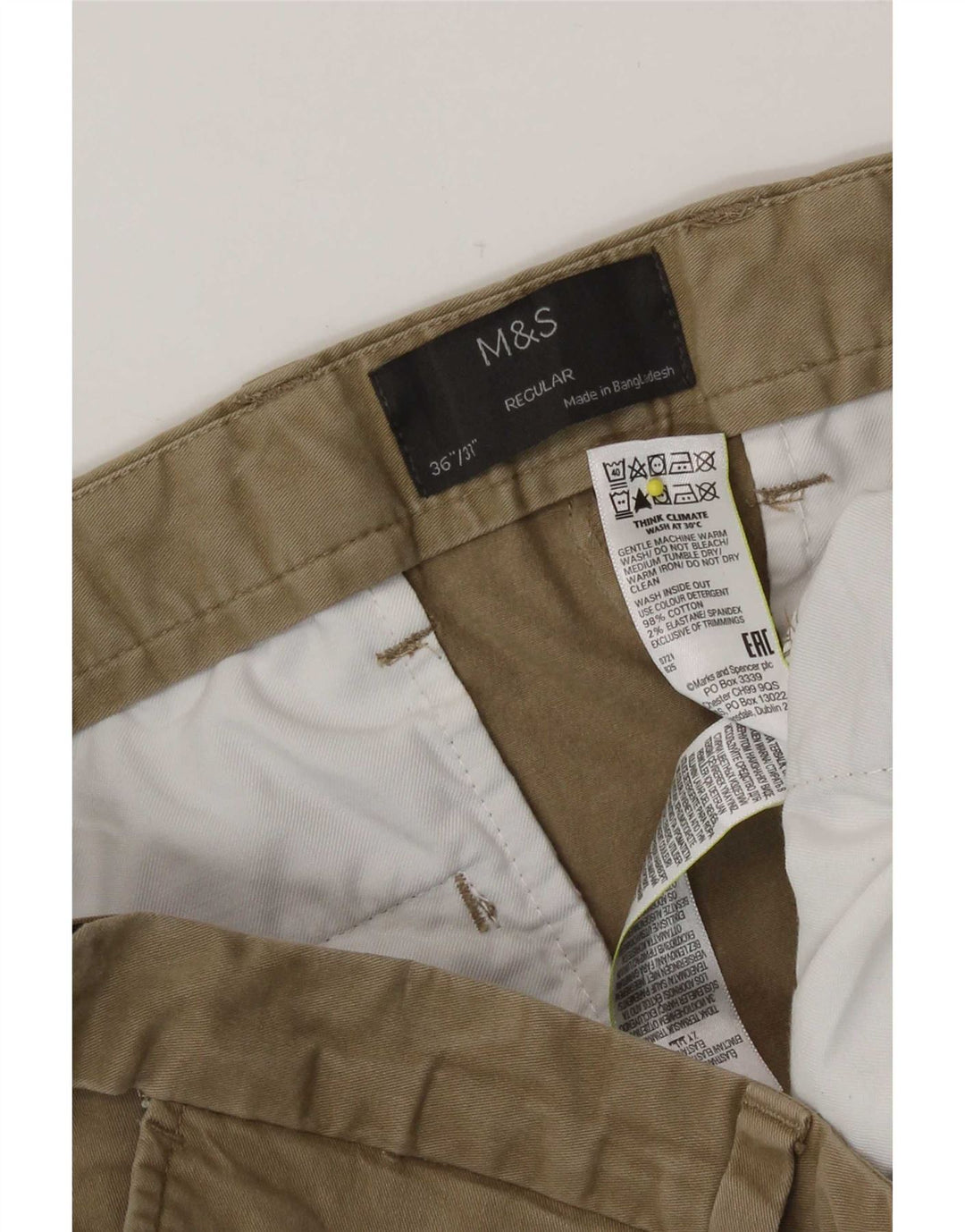 Marks & Spencer Herre Regular Fit Chinobukser W36 L31 Khaki Bomuld