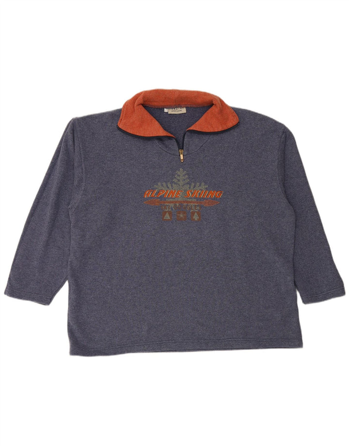 TARDINI Mens Graphic Zip Neck Sweatshirt Jumper 2XL Blue Cotton