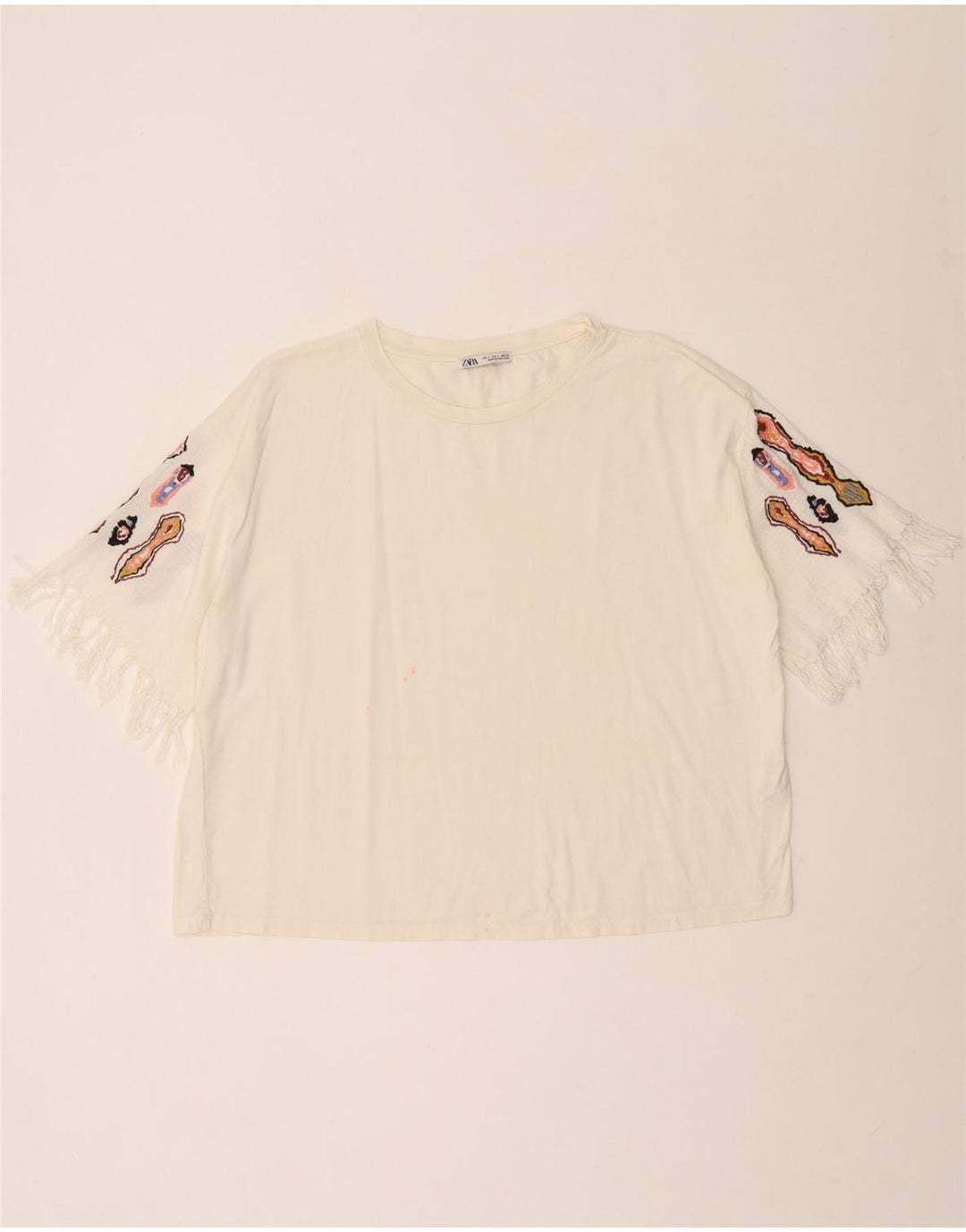 Zara Dame T-Shirt Top UK 16 Stor Hvid Bomuld