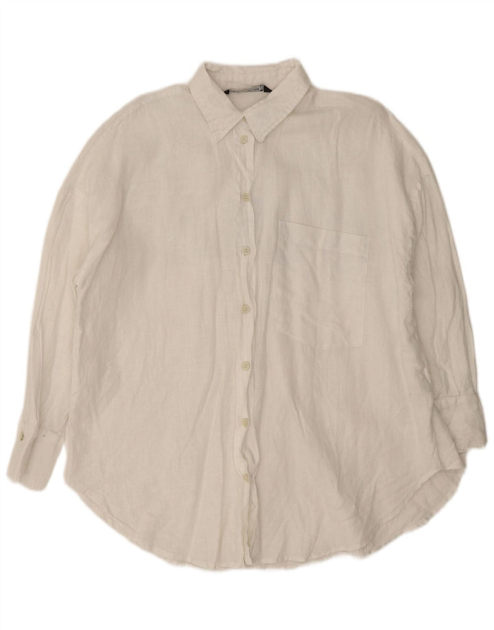 Zara Dame Oversized Shirt UK 10 Small White Linen