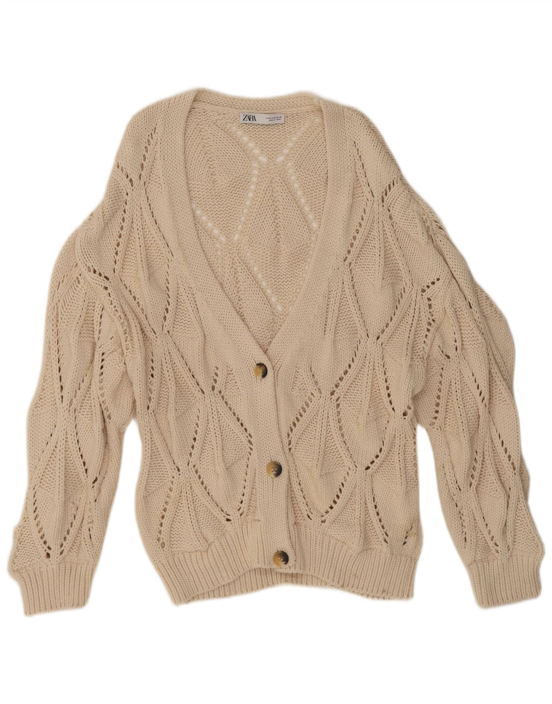 Zara Dame Cardigan Sweater UK 14 Medium Beige Bomuld