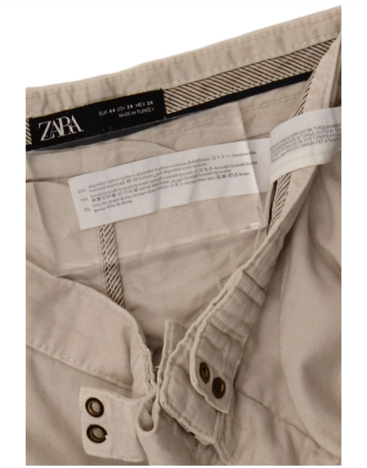 Zara Herre Chino Shorts EU 44 Large W34 Beige Bomuld
