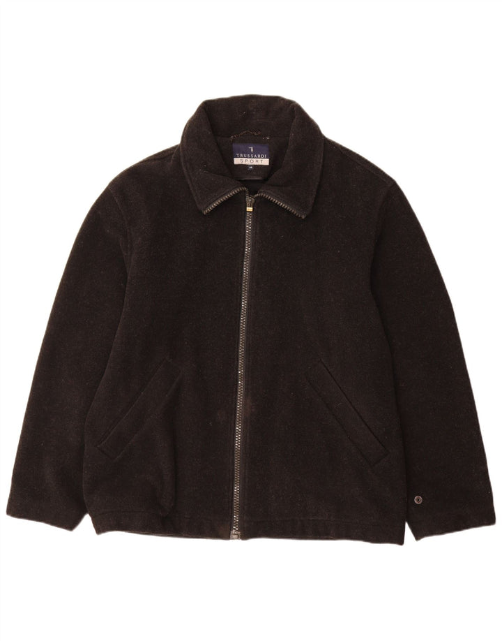 Trussardi Herre Loose Fit Windbreaker Coat IT 46 Small Black Wool