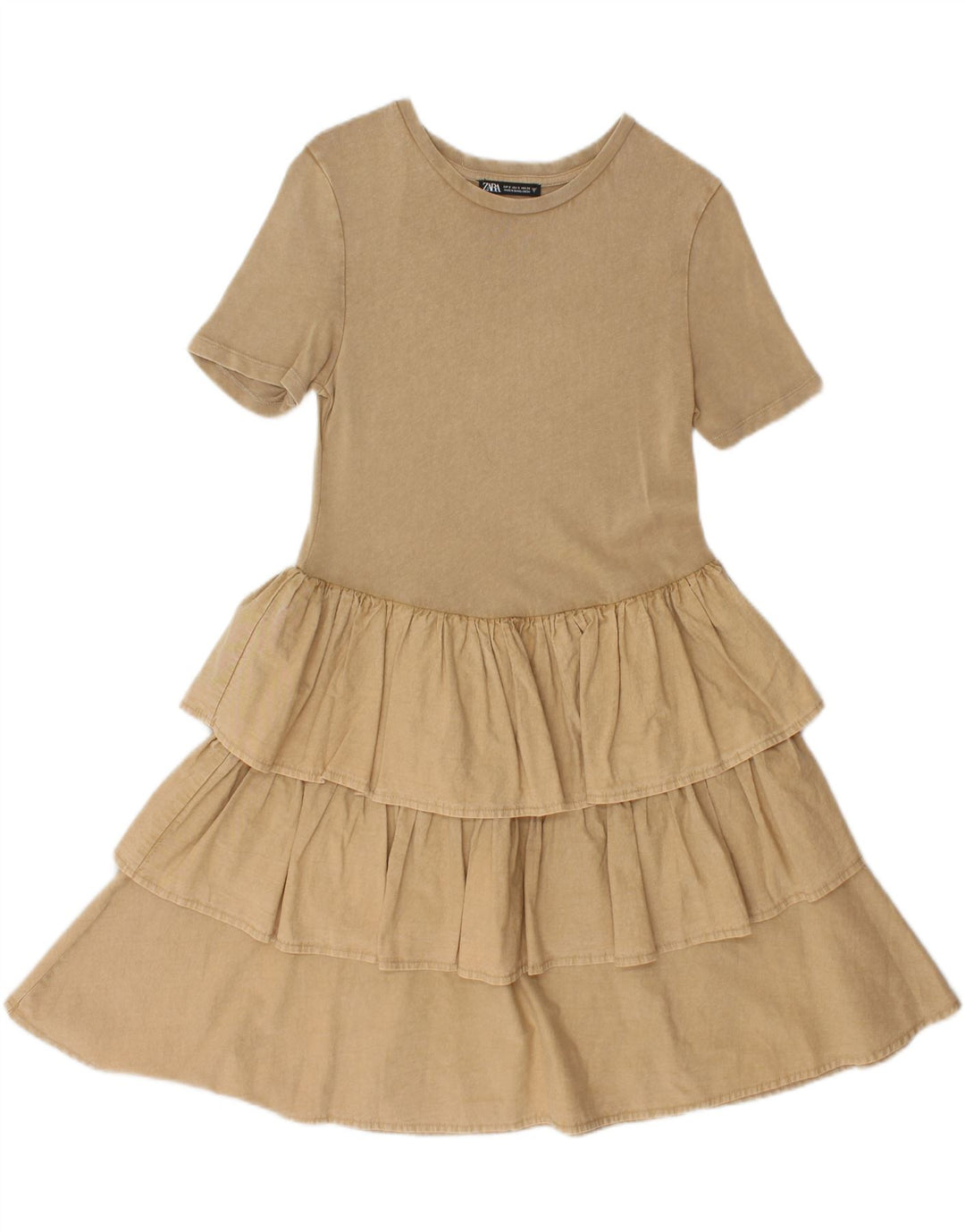 ZARA Womens A-Line Dress UK 10 Small Beige Cotton