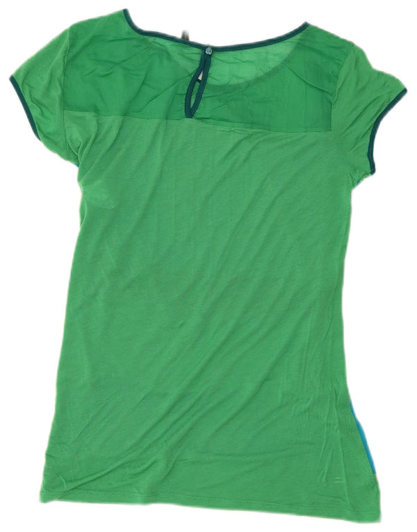 BENETTON T-shirt top til kvinder UK 12 Medium Grøn Colourblock Lyocell