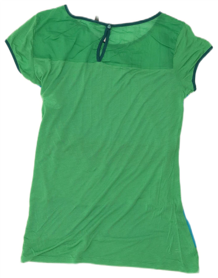 BENETTON T-shirt top til kvinder UK 12 Medium Grøn Colourblock Lyocell