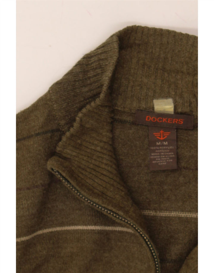 DOCKERS Mens Zip Neck Jumper Sweater Medium Khaki Striped Acrylic Vintage Dockers and Second-Hand Dockers from Messina Hembry 
