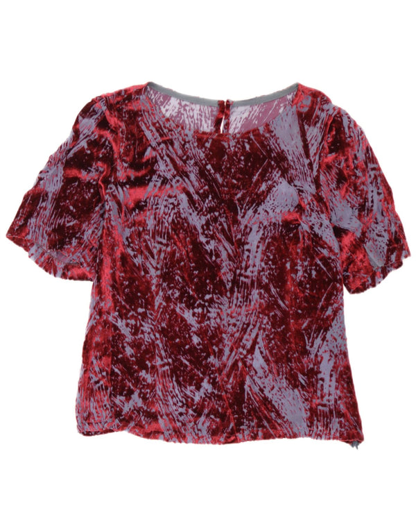 Vintage kvinders abstrakt mønster bluse Top IT 46 Large Burgundy Viscose