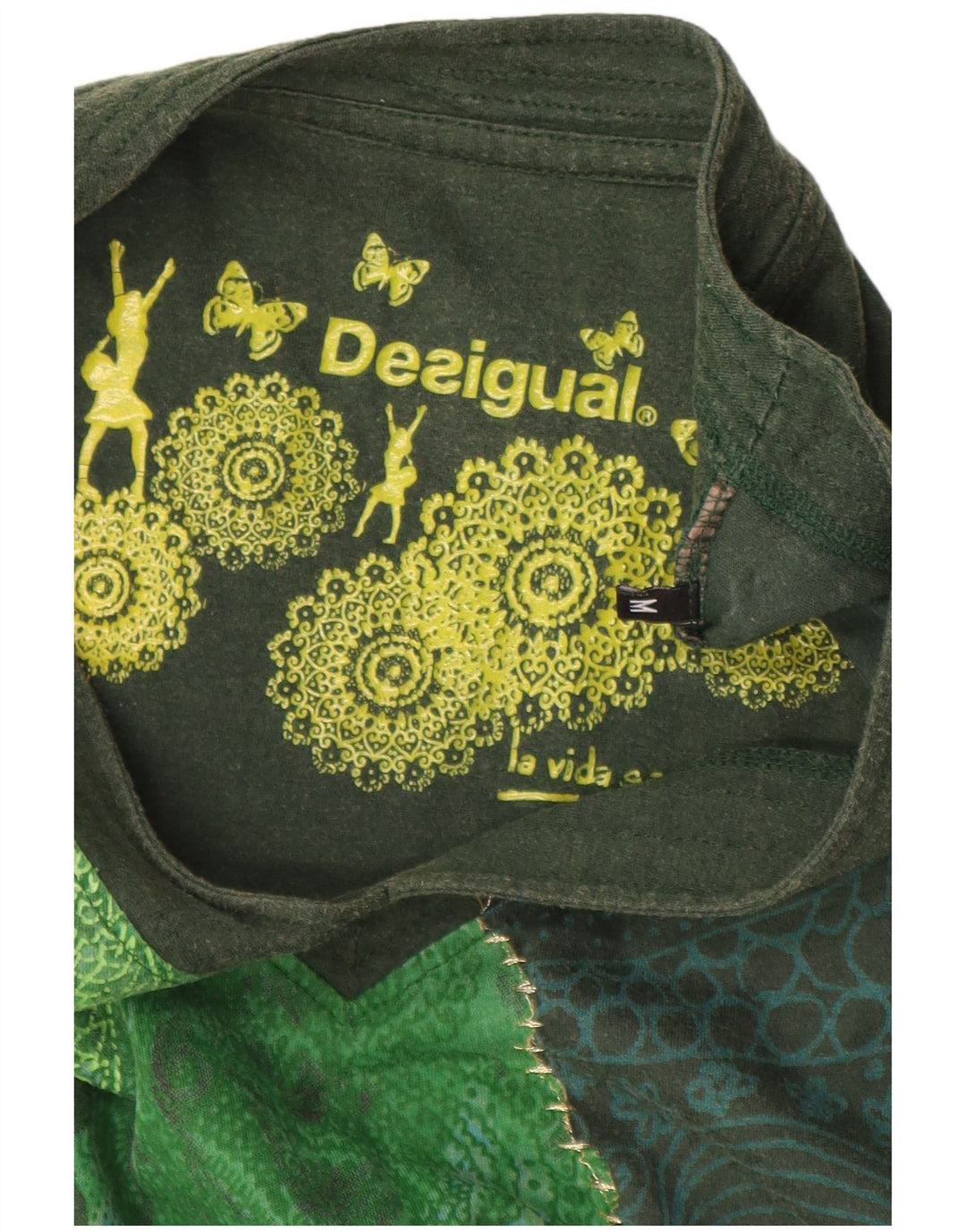 Desigual Dame Grafisk T-Shirt Top UK 12 Medium Grøn