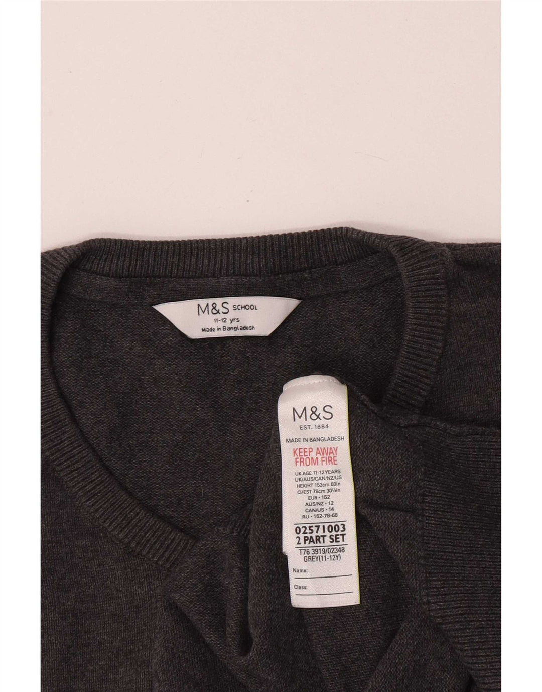 Marks & Spencer Boys V-hals sweater 11-12 år Grå bomuld