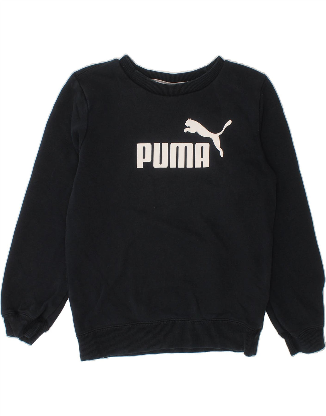 PUMA Boys Graphic Sweatshirt Jumper 7-8 Years Small Navy Blue Cotton Vintage Puma and Second-Hand Puma from Messina Hembry 