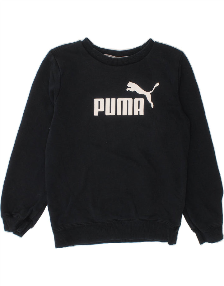 PUMA Boys Graphic Sweatshirt Jumper 7-8 Years Small Navy Blue Cotton Vintage Puma and Second-Hand Puma from Messina Hembry 