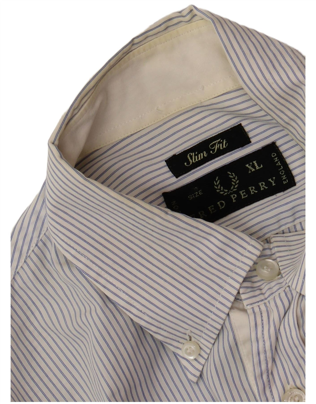 FRED PERRY Herre Slim Fit skjorte XL Blå nålestribet