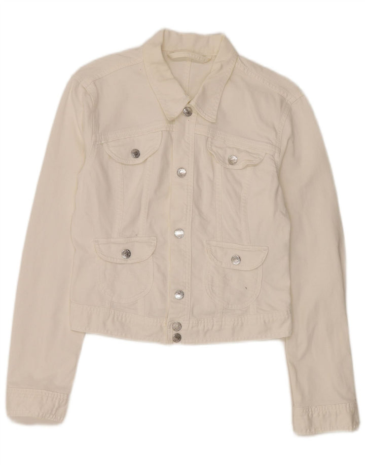 PEPE Jeans Dame Crop Denim Jacket UK 12 Medium White Bomuld